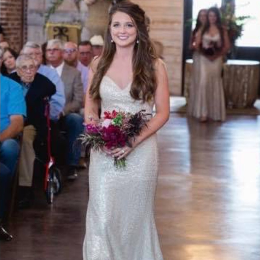 Gold sequined ball gown dress